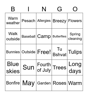 Spring and Summer Bingo Card