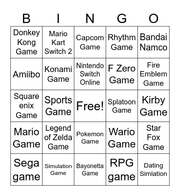 Nintendo Direct Switch 2 Bingo Card