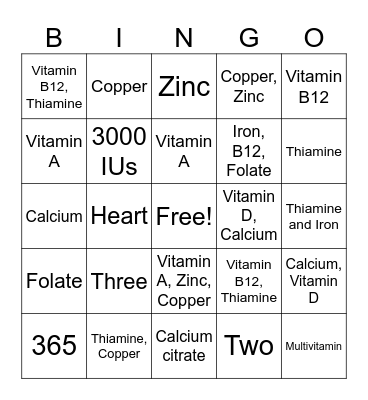 Vitamin Fest BINGO Card