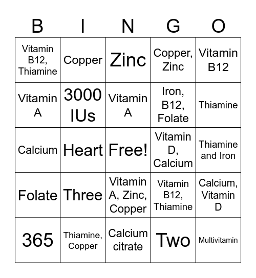Vitamin Fest BINGO Card