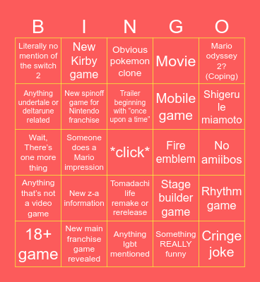 Nintendo direct 27/3/2025 bingo! Bingo Card
