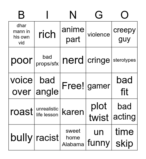 dar mahn cringe Bingo Card