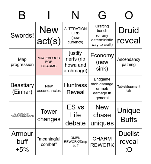 POE 2 0.2 Livestream Bingo AHDON Bingo Card