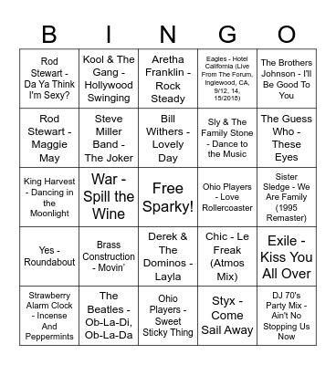 Sparky's 70th Pt1 Bingo Card