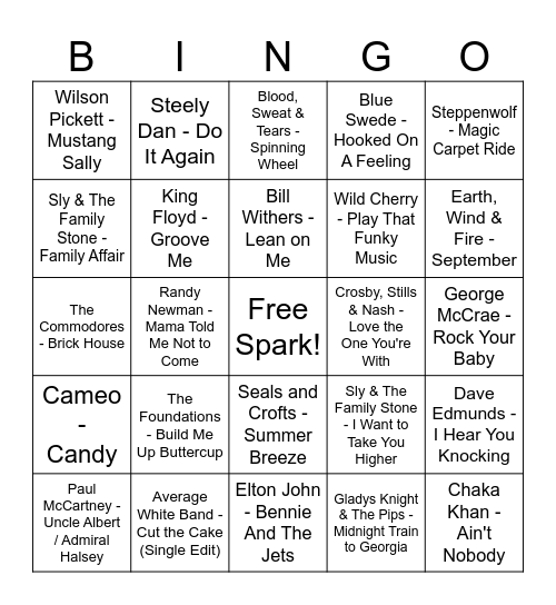 Sparky's 70th Part 1 Bingo Card