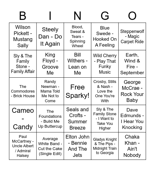 Sparky's 70th Part 1 Bingo Card