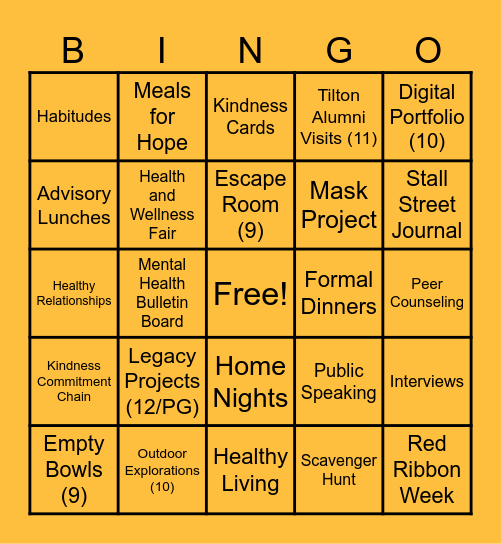 Tilton School Bingo! Bingo Card