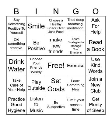 Good Choices Bingo Card