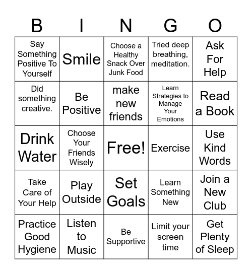 Good Choices Bingo Card