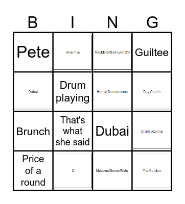 Tekka Bingo Card