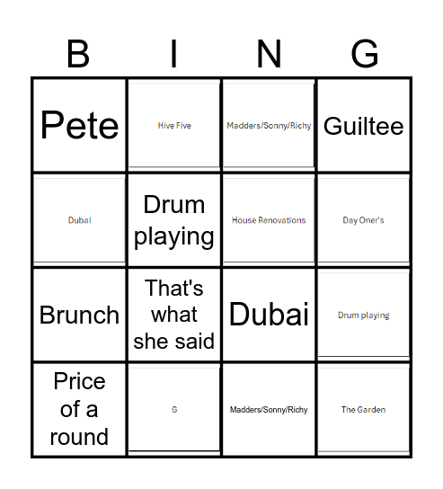 Tekka Bingo Card