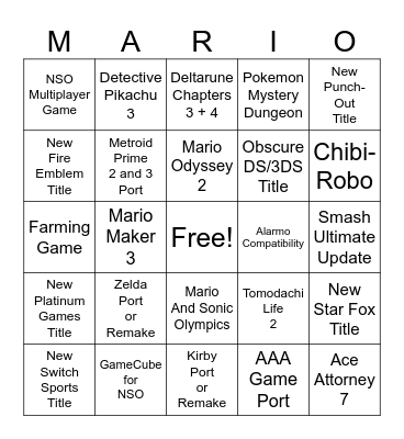 Switch 2 Direct Bingo Card