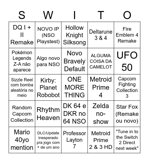 Nintendo Direct 27.3.2025 Bingo Card