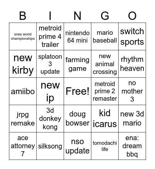 nintendo direct bingo 27.03.25 Bingo Card