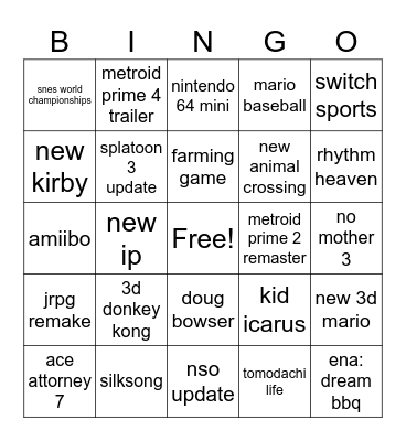 nintendo direct bingo 27.03.25 Bingo Card