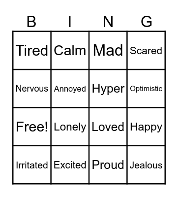 Feelings Bingo Card