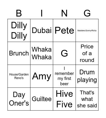 Tekka Bingo Card