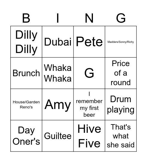 Tekka Bingo Card