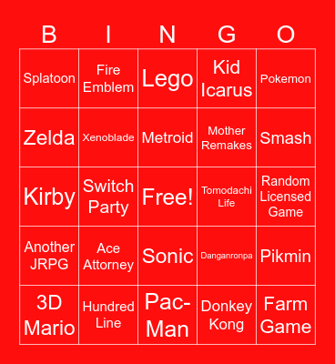 Nintendo Direct 3.27.25 Bingo Card