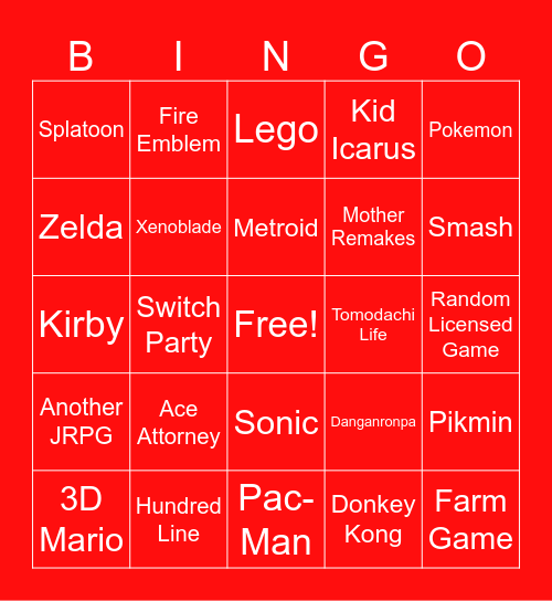 Nintendo Direct 3.27.25 Bingo Card