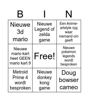 Nintendo direct 27/03 Bingo Card