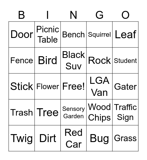LGA OutSide Scavenger Hunt Bingo Card