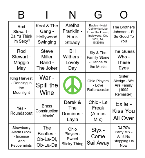 Sparky's 70th Part 1 Bingo Card