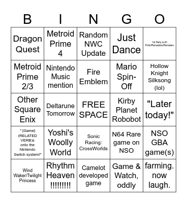 Nintendo Direct April 2024 Bingo Card