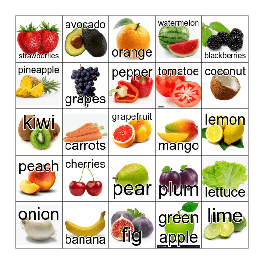 Fruits and Vegetables Bingo Card
