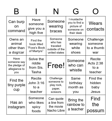 Wednesday Fun Day! Bingo Card