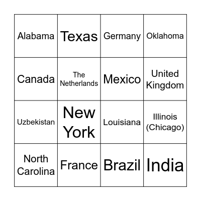 World Travels Bingo Card
