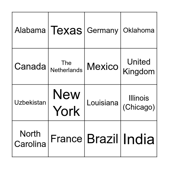 World Travels Bingo Card