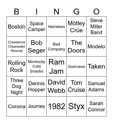 Action Movies, Beer, & Classic Rock Bingo Card
