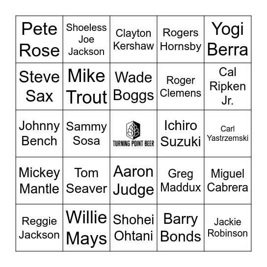 Baseball Bingo - Famous Players Bingo Card