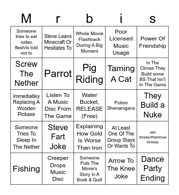 Minecraft Movie Bingo Card
