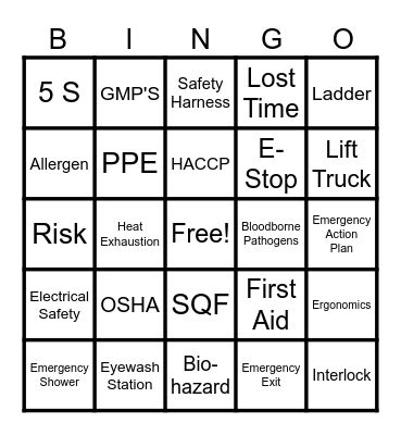 Refresco Safety Bingo Card