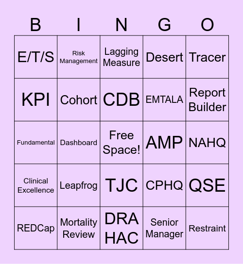 Clinical Excellence Bingo Card