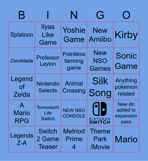 Nintendo Direct 3/27/24 Bingo Card