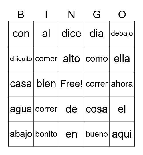 Palabras de alta frecuencia Bingo Card