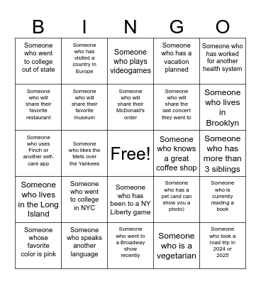 Get to Know You! Bingo Card