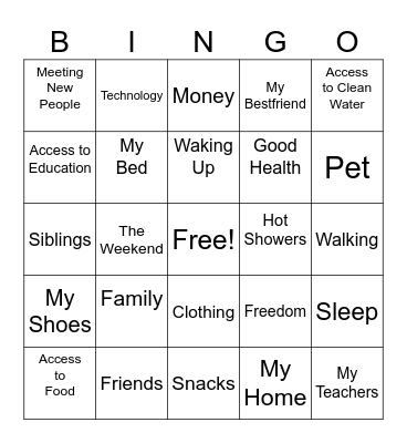 Gratitude Bingo Card
