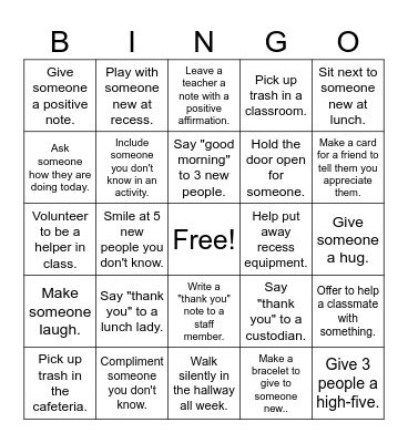 Kindness Bingo Card