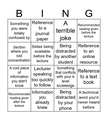 1st year lectures Bingo Card