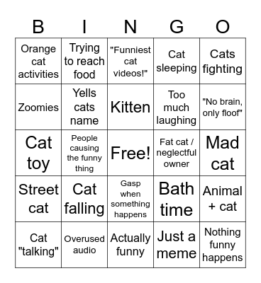 Youtube cat bingo Card