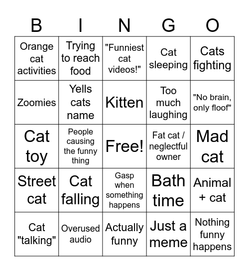 Youtube cat bingo Card