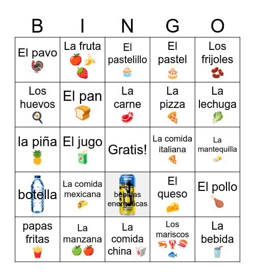 L1M4.1 - La Comida & Bebidas Bingo Card