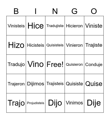 J/I Preterite Bingo Card