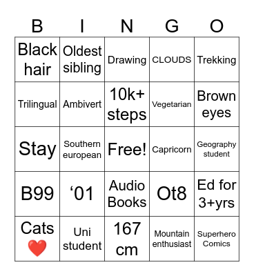 Sola’s Bingo Card