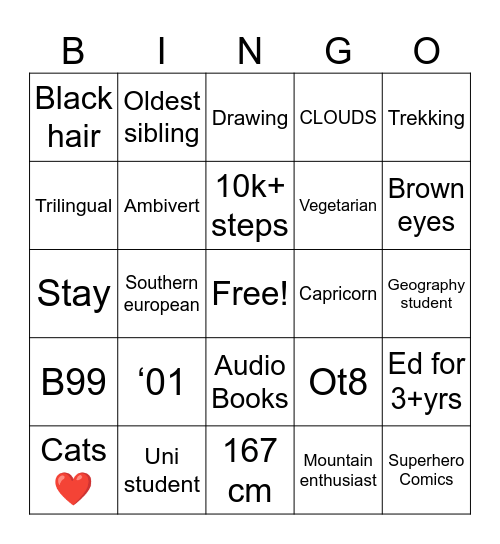 Sola’s Bingo Card