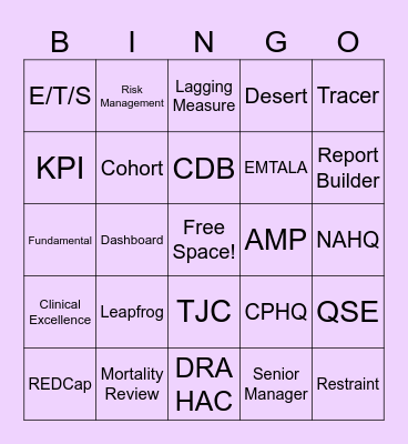 Clinical Excellence Bingo Card